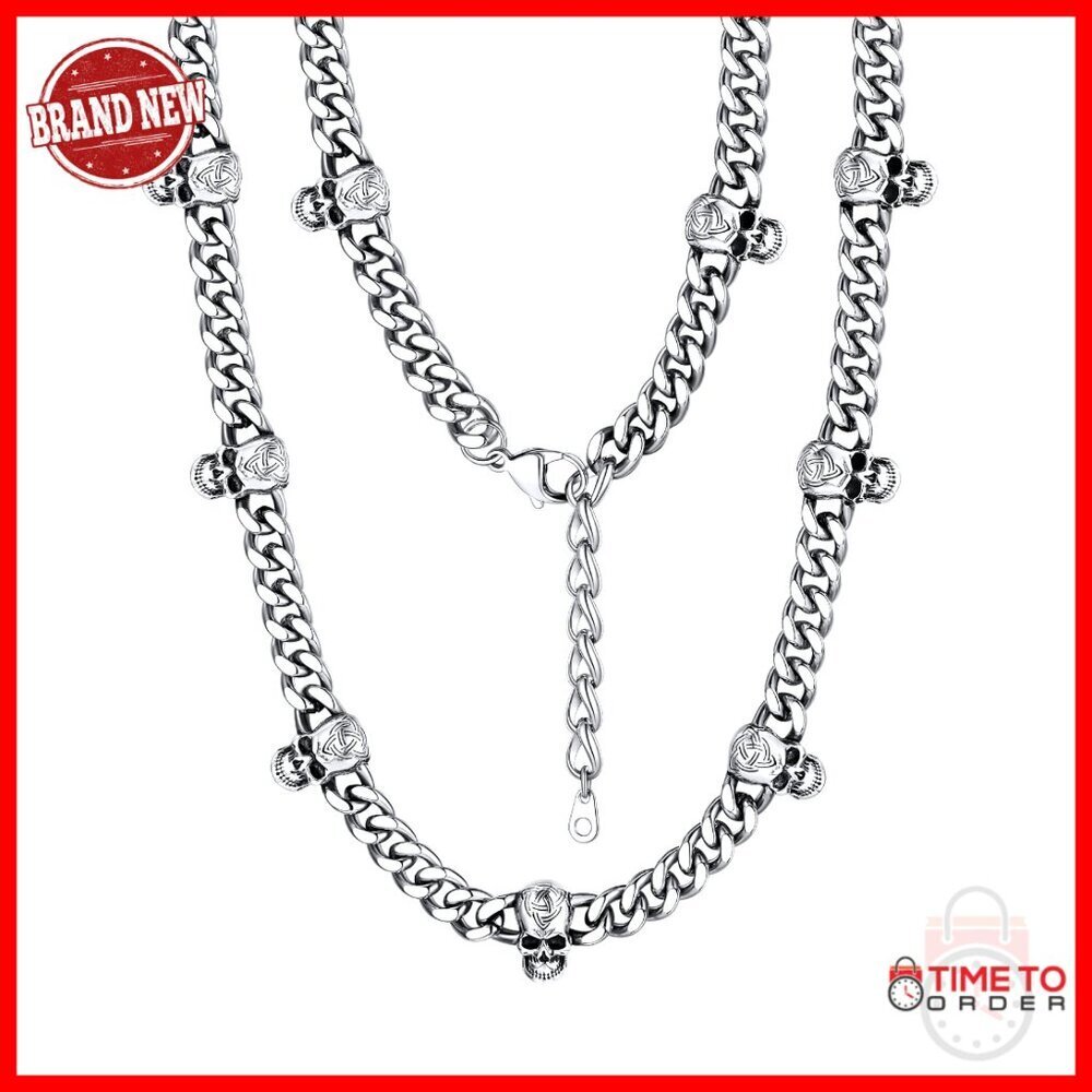 Stainless Steel Cuban Link Chain Necklace 9mm Heavy Thick Men's Punk Gothic